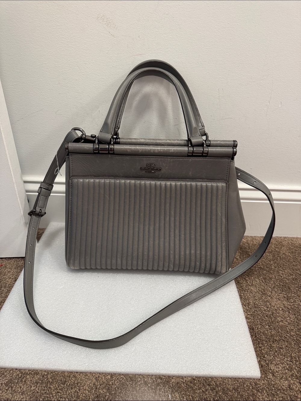 Coach Grace quilted suede leather crossbody bag purse gray